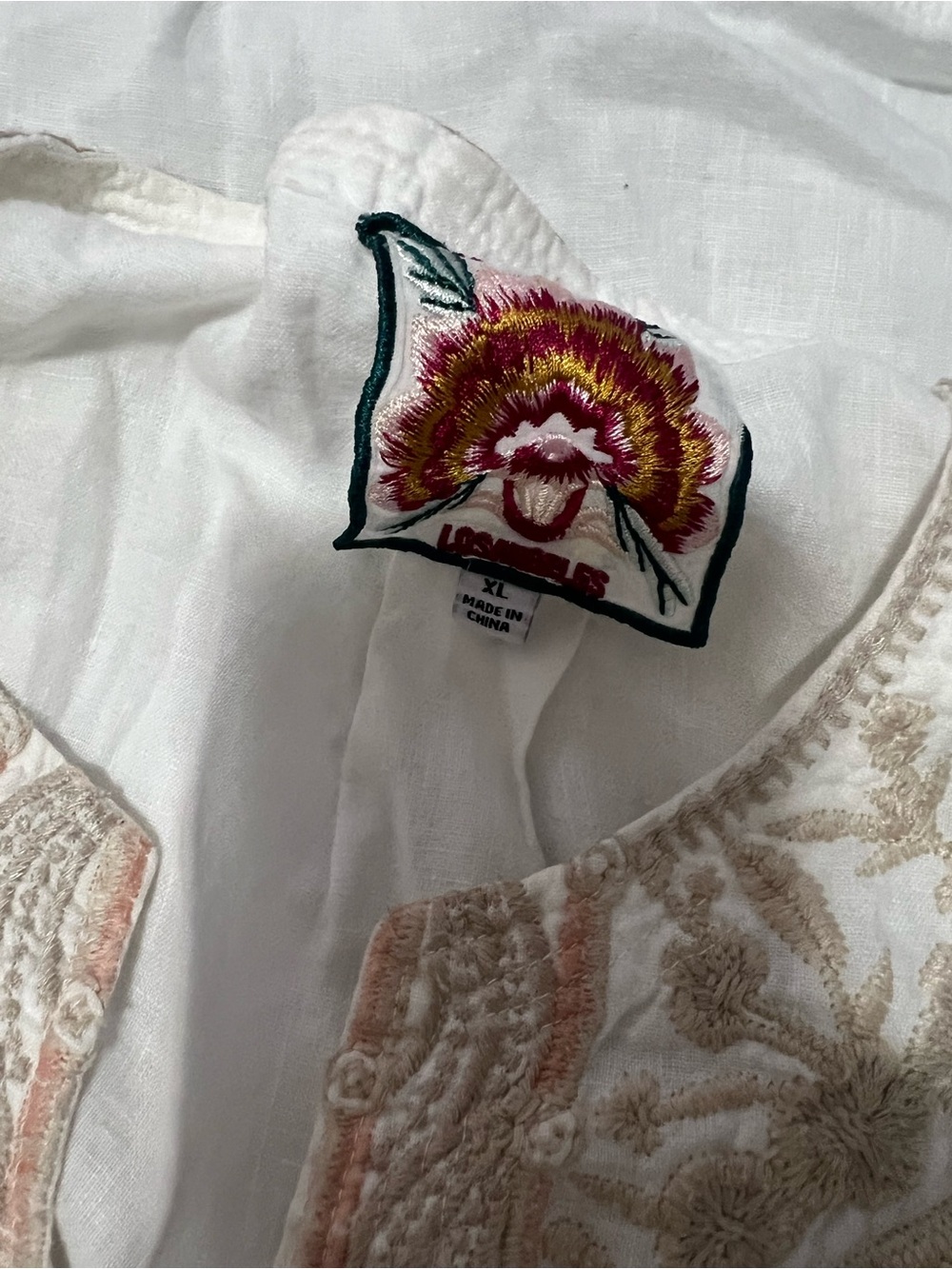 Johnny was Embroidered White Boho Tunic with Neutral Floral Details used XL - Picture 3 of 5